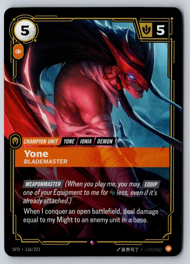 Yone - Blademaster 116/221 Rare Spiritforged Riftbound Foil Near Mint