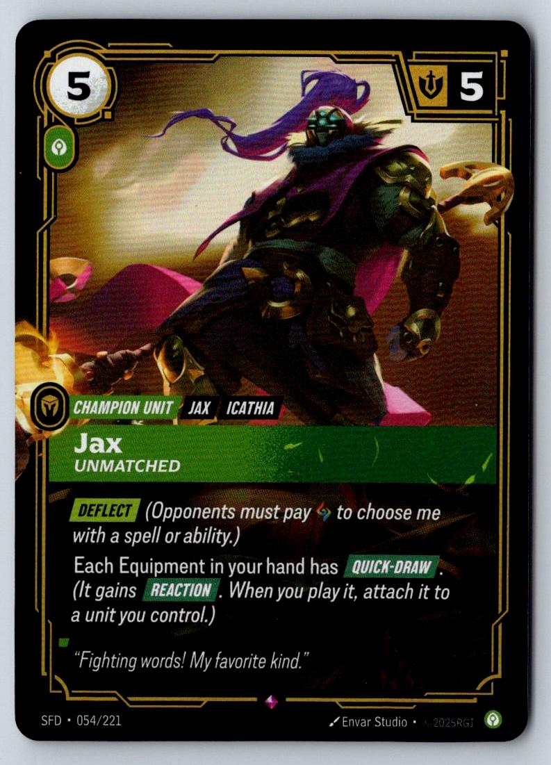 Jax - Unmatched 054/221 Rare Spiritforged Riftbound Foil Near Mint
