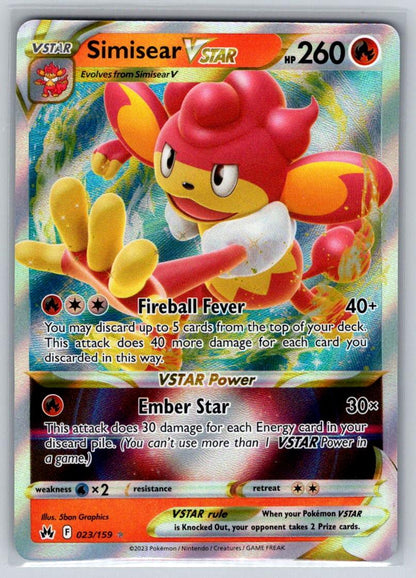 Simisear VSTAR 023/159 Holo VSTAR Rare Crown Zenith Pokemon