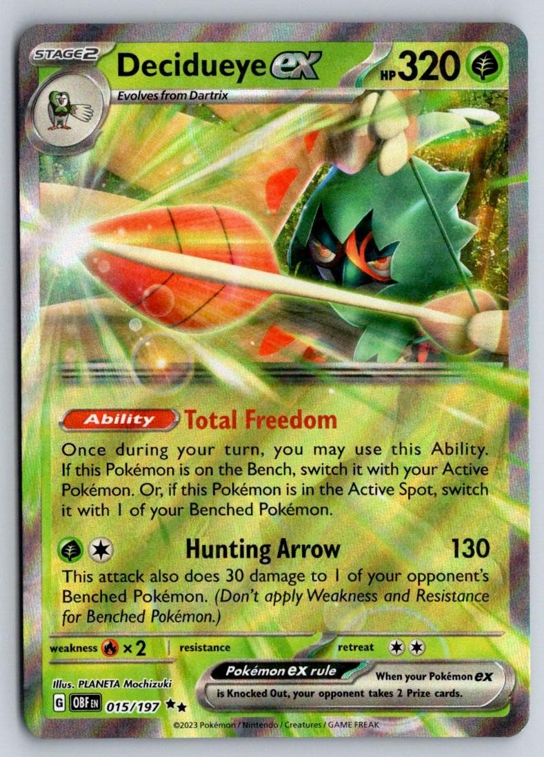 Decidueye ex 015/197 Double Rare Obsidian Flames Pokemon Near Mint