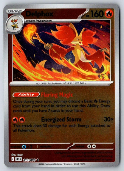 Delphox 013/086 Rare Chaos Rising Pokemon Reverse Holo Near Mint