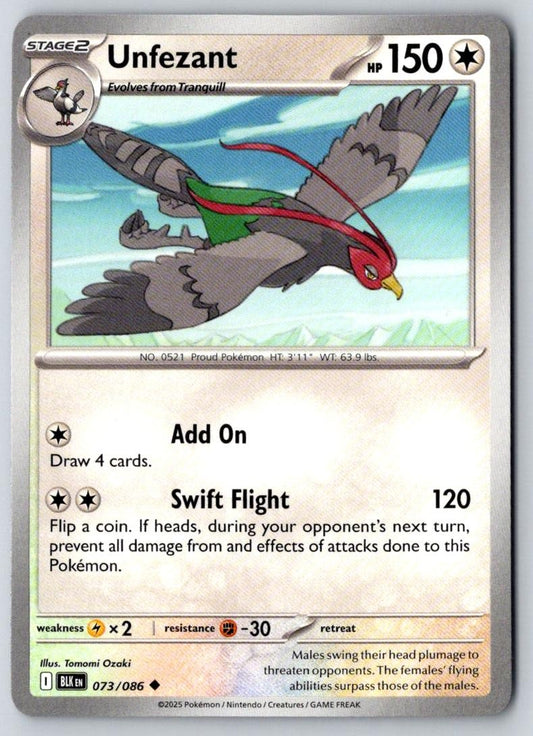 Unfezant 073/086 Uncommon Black Bolt Pokemon Near Mint
