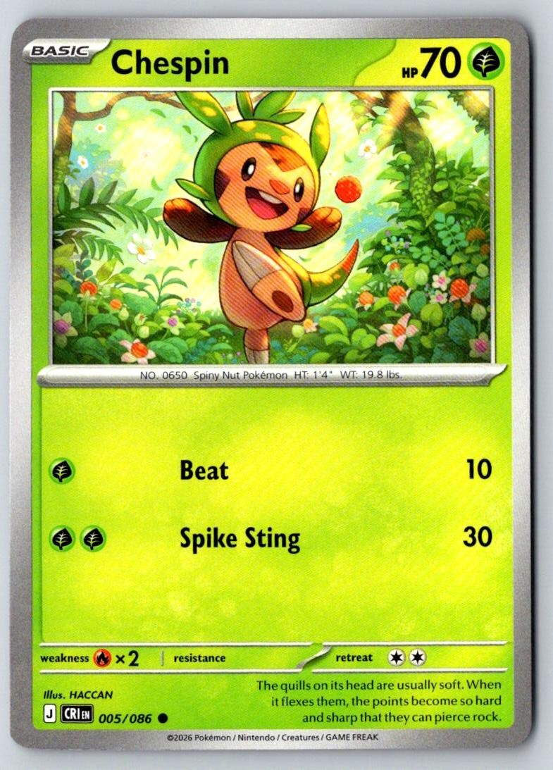 Chespin 005/086 Common Chaos Rising Pokemon Near Mint