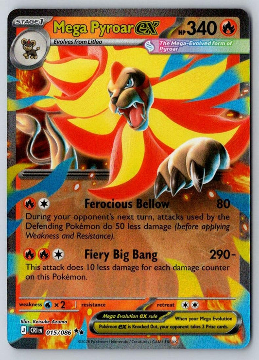 Mega Pyroar ex 015/086 Holo Double Rare Chaos Rising Pokemon Holo Near Mint