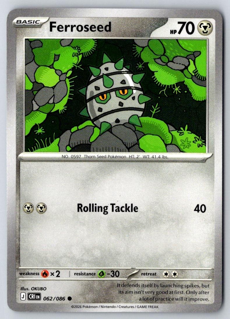 Ferroseed 062/086 Common Chaos Rising Pokemon Near Mint