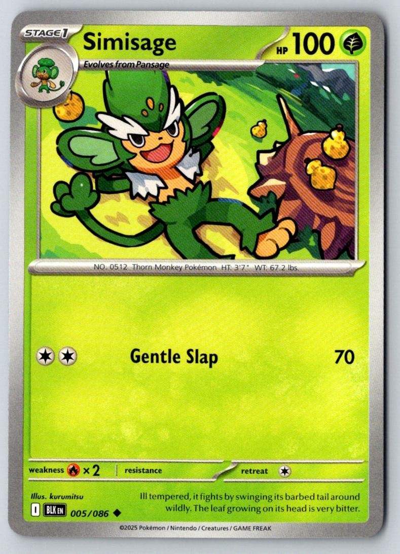 Simisage 005/086 Uncommon Black Bolt Pokemon Near Mint