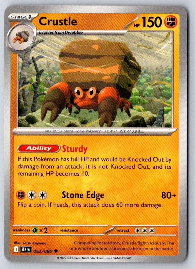 Crustle 052/086 Uncommon Black Bolt Pokemon Near Mint