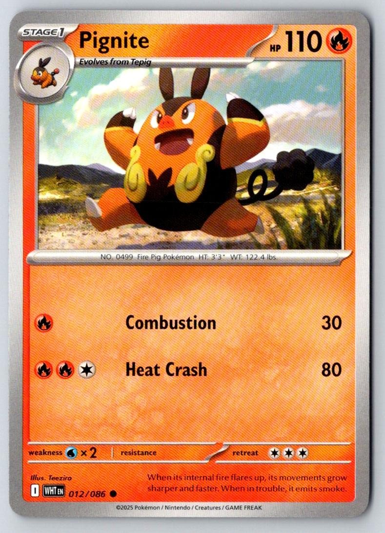Pignite 012/086 Common White Flare Pokemon Near Mint