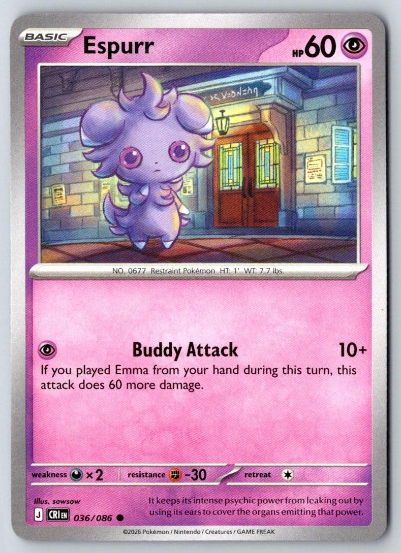 Espurr 036/086 Common Chaos Rising Pokemon Near Mint