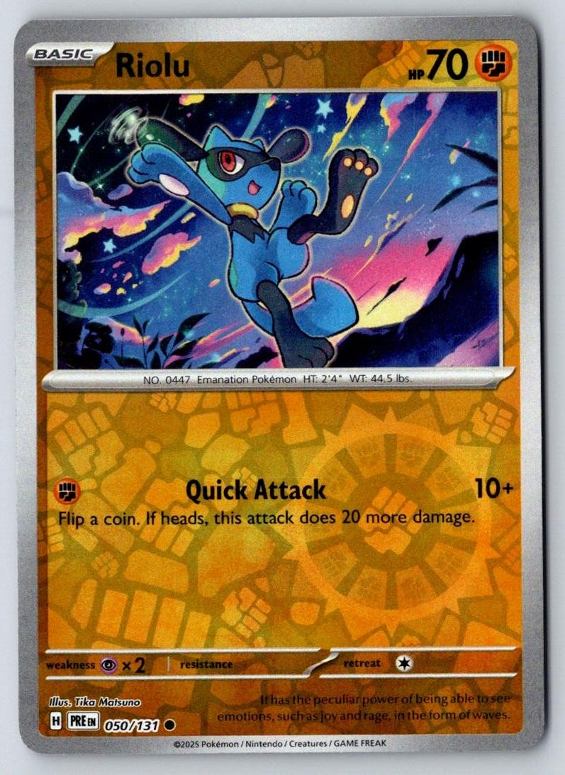 Riolu 050/131 Common Prismatic Evolutions Pokemon Reverse Holo Near Mint