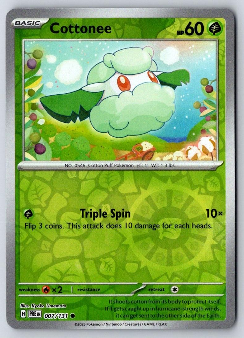 Cottonee 007/131 Common Prismatic Evolutions Pokemon Reverse Holo Near Mint
