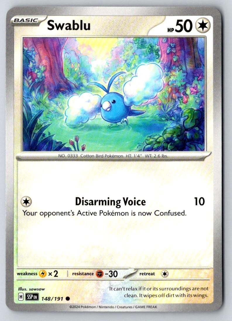 Swablu 148/191 Common Surging Sparks Pokemon Near Mint