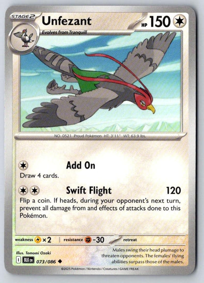 Unfezant 073/086 Uncommon Black Bolt Pokemon Near Mint
