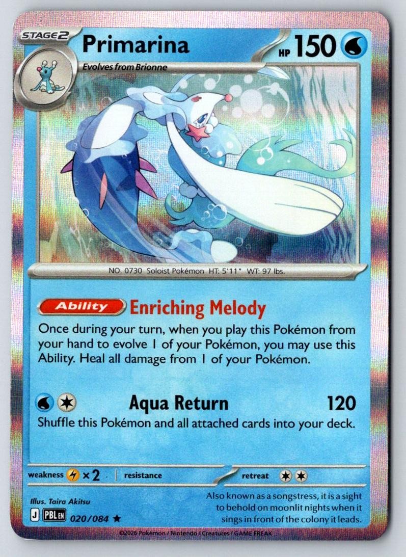 Primarina 020/084 Rare Pitch Black Pokemon Holo Near Mint