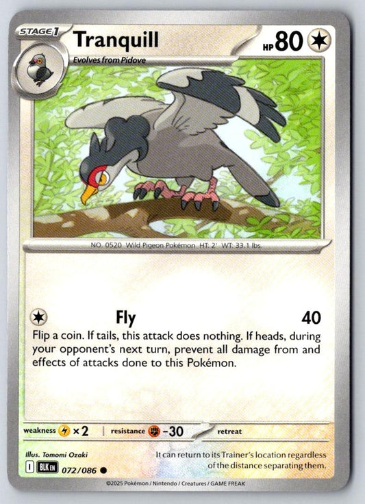 Tranquill 072/086 Common Black Bolt Pokemon Near Mint