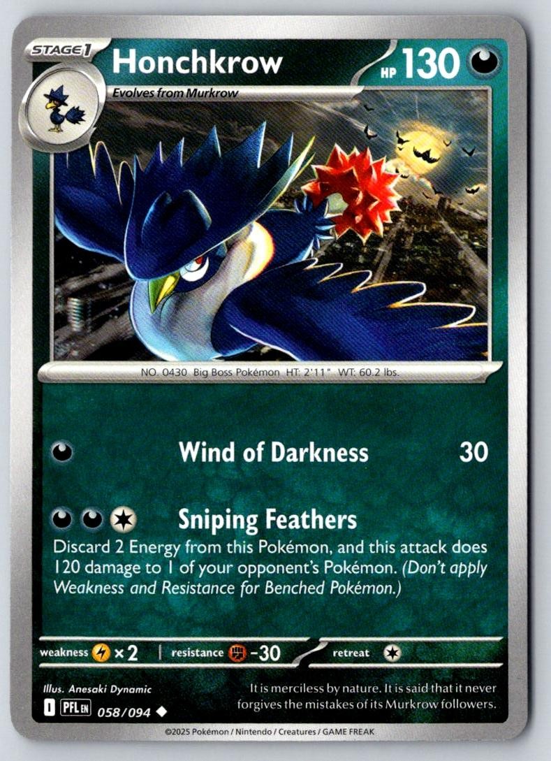 Honchkrow 058/094 Uncommon Phantasmal Flames Pokemon Near Mint