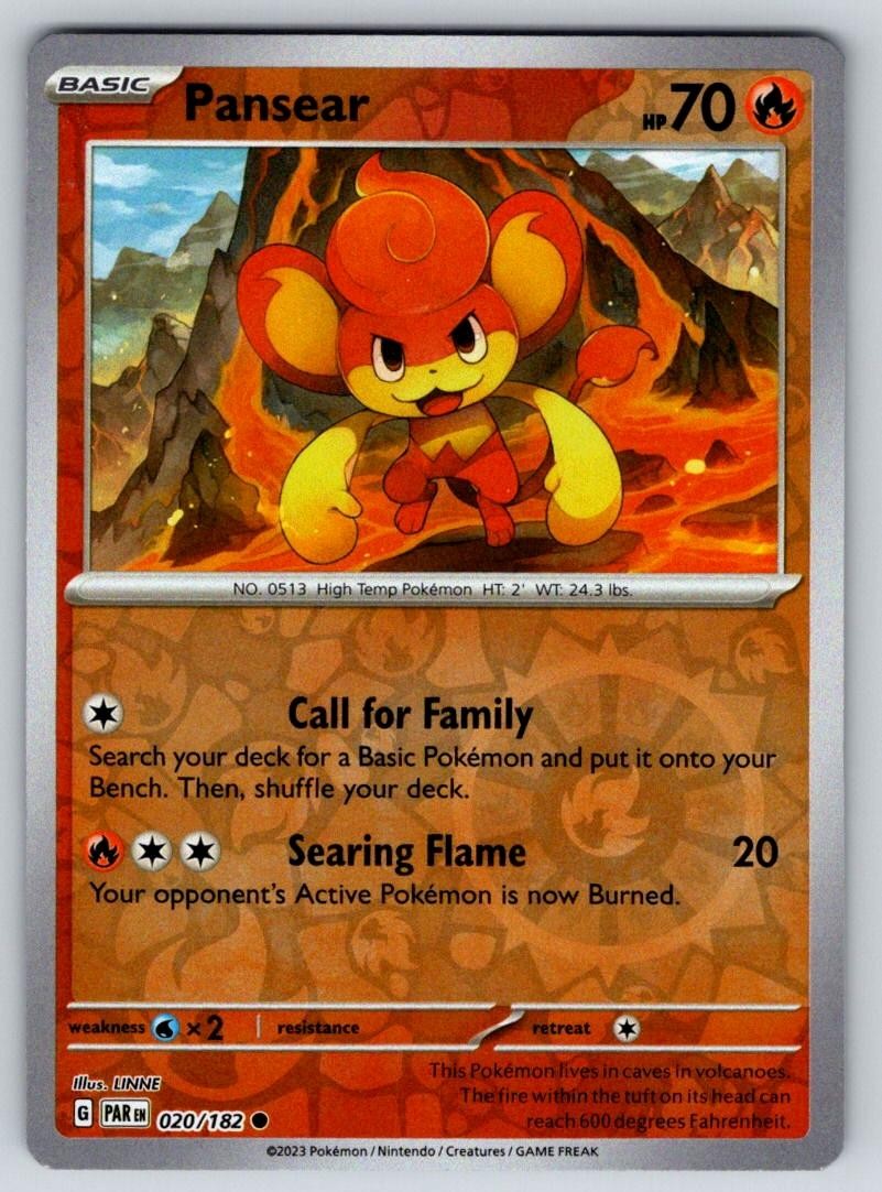 Pansear 020/182 Common Paradox Rift Pokemon Reverse Holo Near Mint