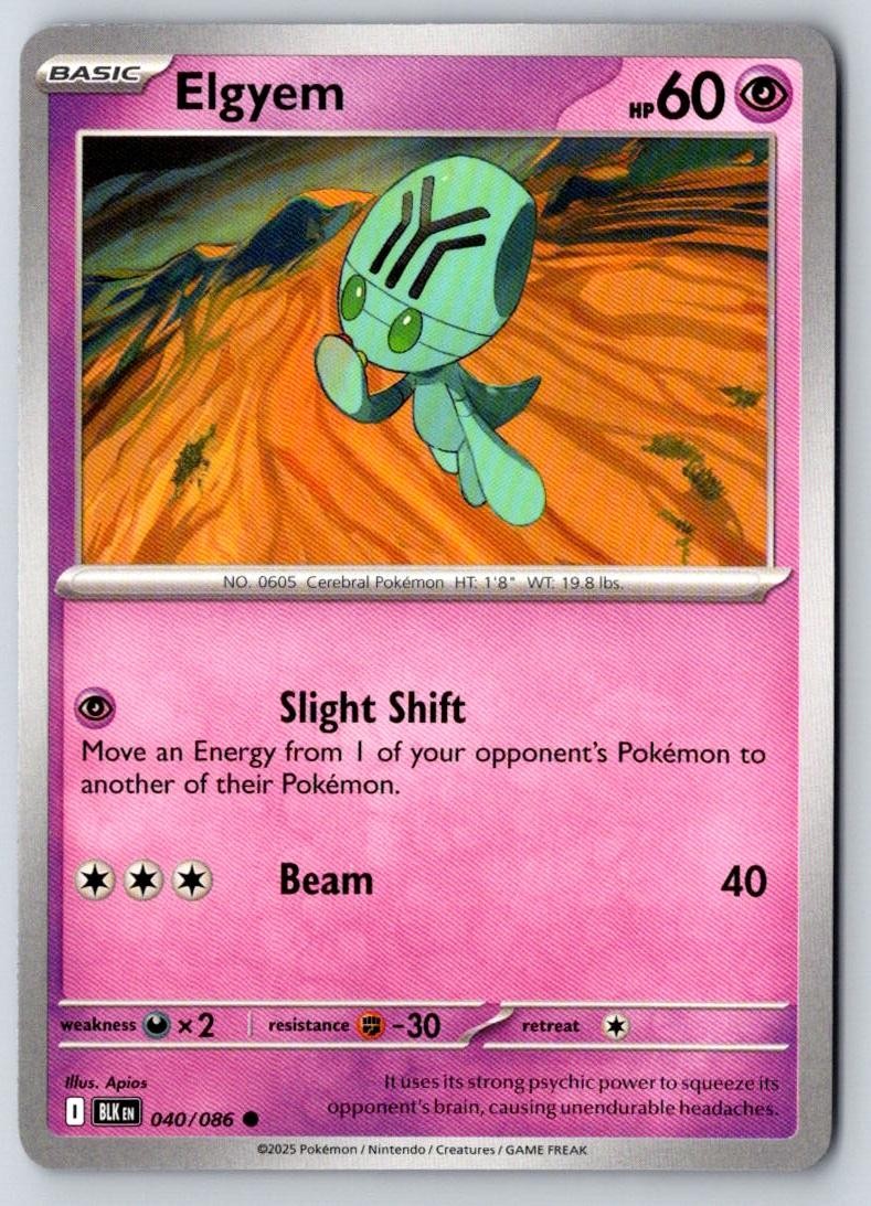 Elgyem 040/086 Common Black Bolt Pokemon Near Mint