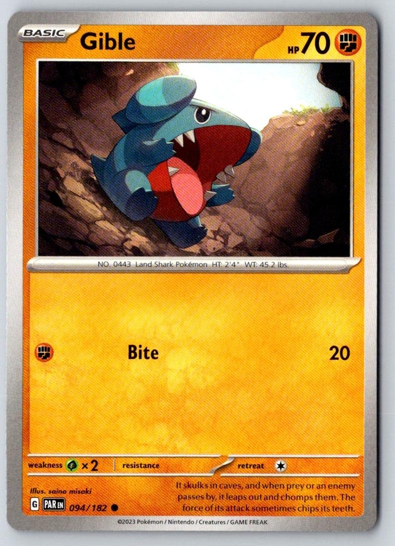 Gible 094/182 Common Paradox Rift Pokemon Near Mint