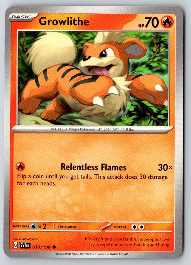 Growlithe 030/198 Common Scarlet & Violet Pokemon Near Mint