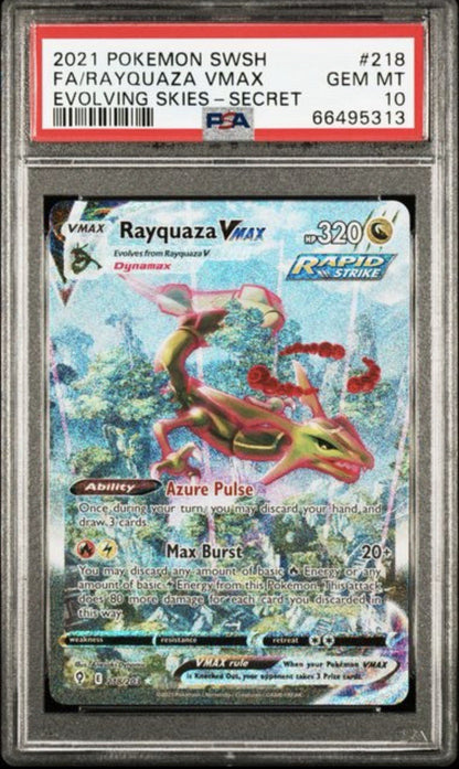 Pokemon 2021 PSA 10 RAYQUAZA VMAX Full Art Secret Holo 218/203 Evolving Skies