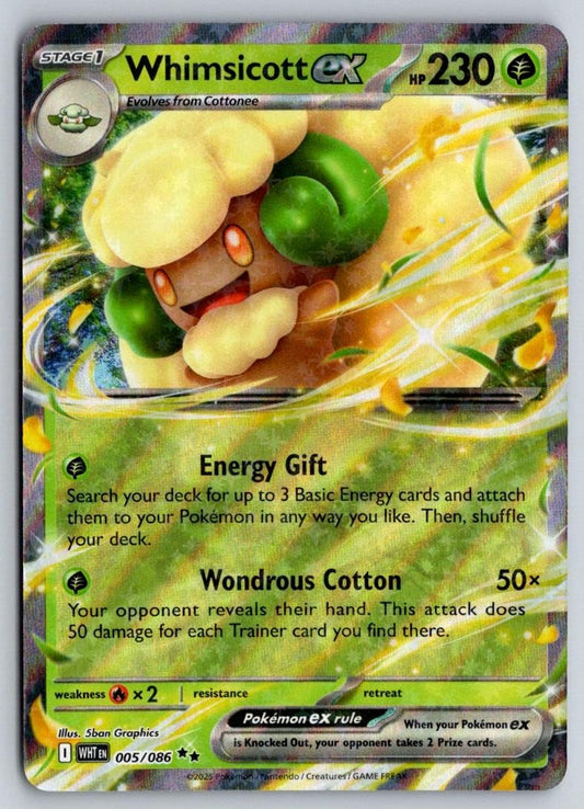 Whimsicott ex 005/086 Holo Double Rare White Flare Pokemon Near Mint