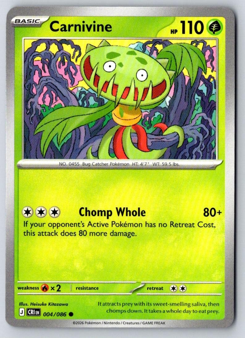 Carnivine 004/086 Common Chaos Rising Pokemon Near Mint