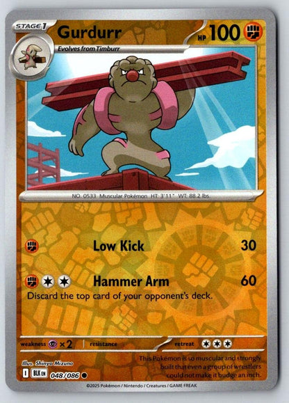 Gurdurr 048/086 Common Black Bolt Pokemon Reverse Holo Near Mint