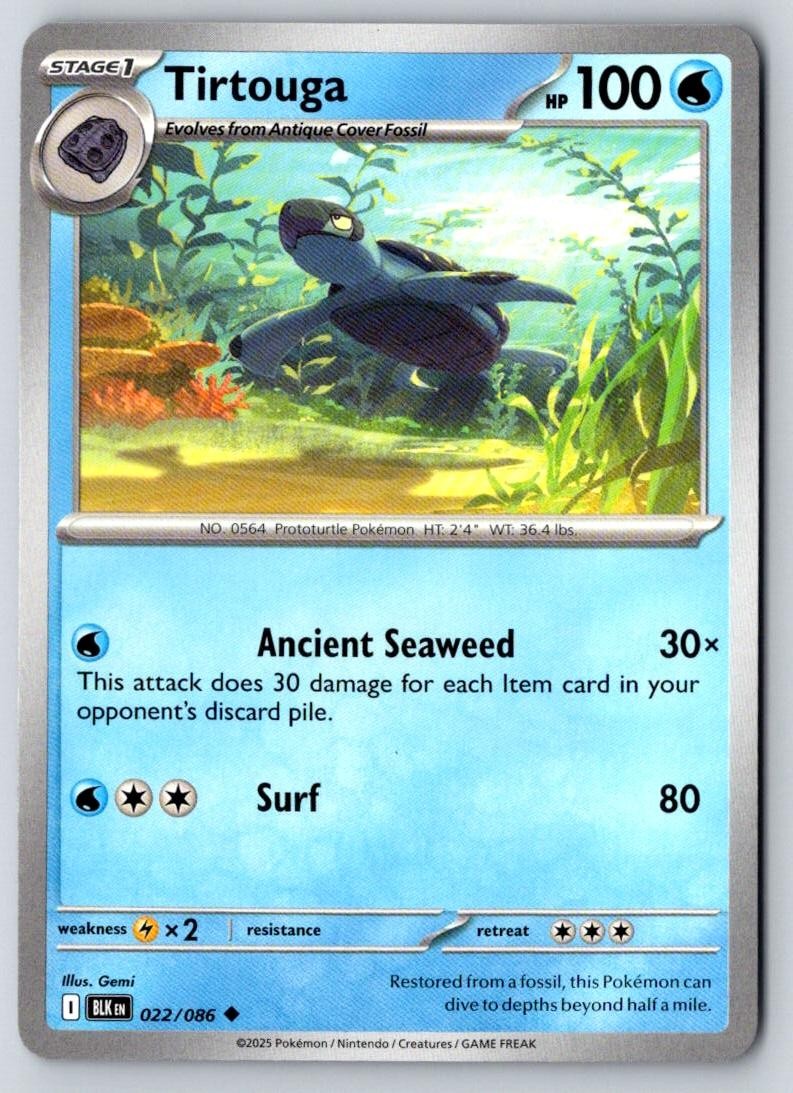 Tirtouga 022/086 Uncommon Black Bolt Pokemon Near Mint