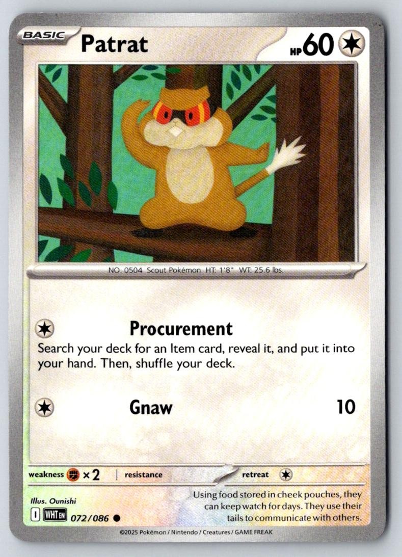 Patrat 072/086 Common White Flare Pokemon Near Mint