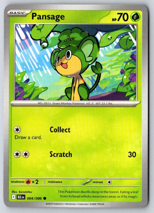 Pansage 004/086 Common Black Bolt Pokemon Near Mint