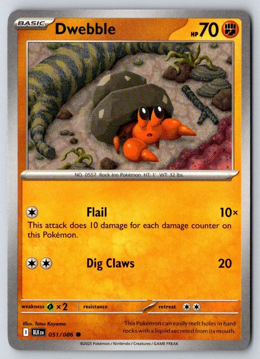 Dwebble 051/086 Common Black Bolt Pokemon Near Mint