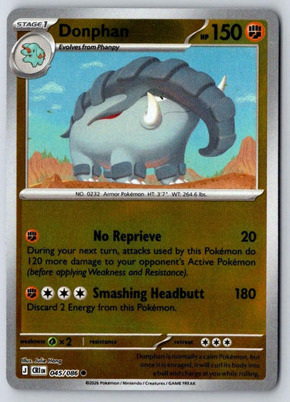 Donphan 045/086 Common Chaos Rising Pokemon Near Mint