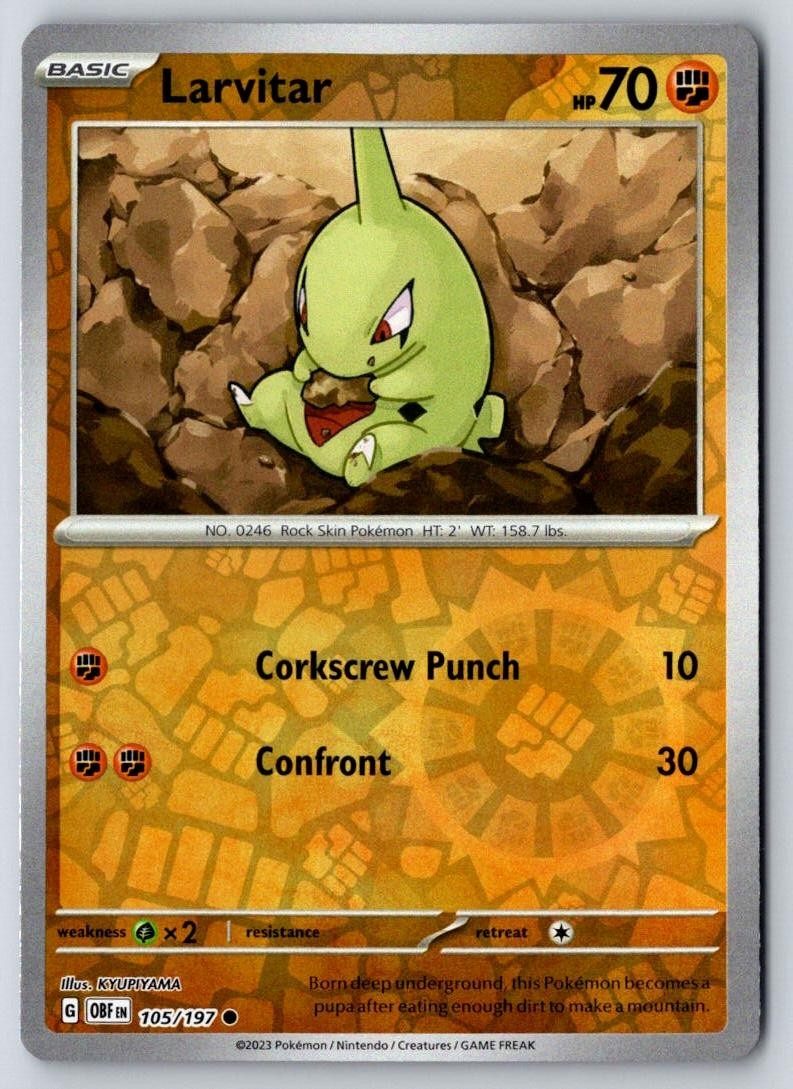 Larvitar 105/197 Common Obsidian Flames Pokemon Reverse Holo Near Mint