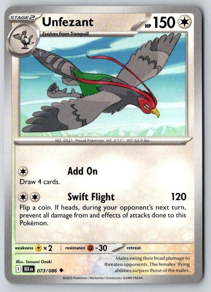 Unfezant 073/086 Uncommon Black Bolt Pokemon Near Mint
