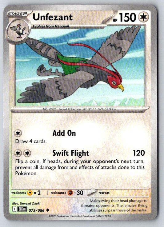 Unfezant 073/086 Uncommon Black Bolt Pokemon Near Mint