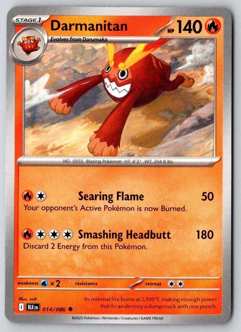 Darmanitan 014/086 Uncommon Black Bolt Pokemon Near Mint