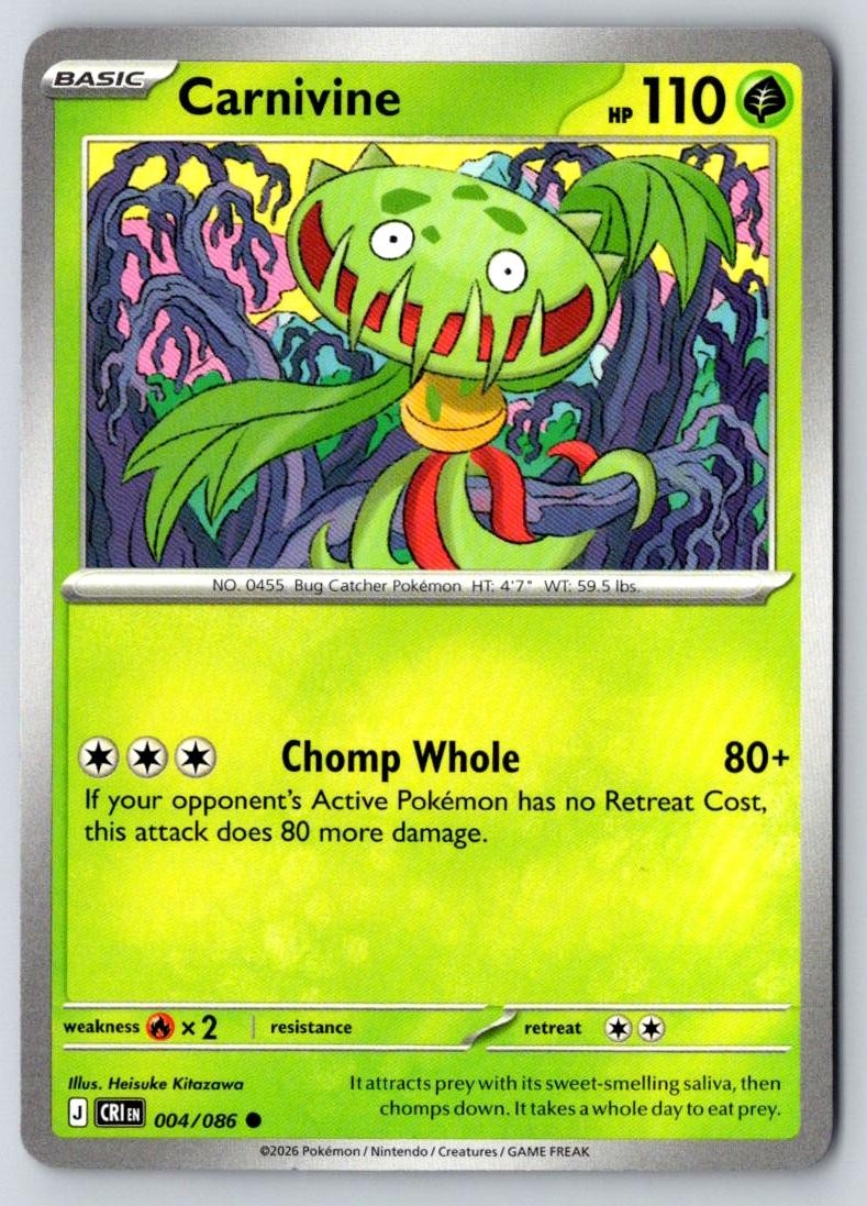 Carnivine 004/086 Common Chaos Rising Pokemon Near Mint