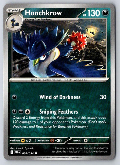 Honchkrow 058/094 Uncommon Phantasmal Flames Pokemon Near Mint