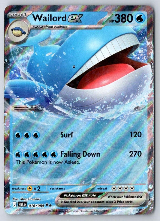 Wailord ex 016/084 Double Rare Pitch Black Pokemon Holo Near Mint