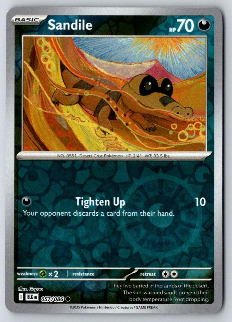 Sandile 057/086 Common Black Bolt Pokemon Near Mint