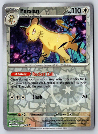 Persian 053/165 Uncommon 151 Pokemon Near Mint