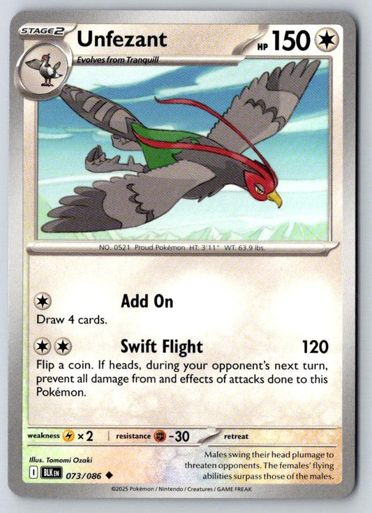 Unfezant 073/086 Uncommon Black Bolt Pokemon Near Mint