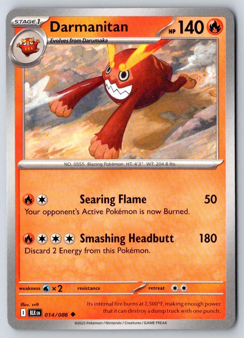 Darmanitan 014/086 Uncommon Black Bolt Pokemon Near Mint