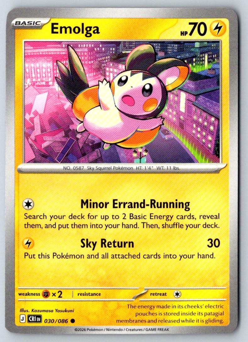 Emolga 030/086 Common Chaos Rising Pokemon Near Mint