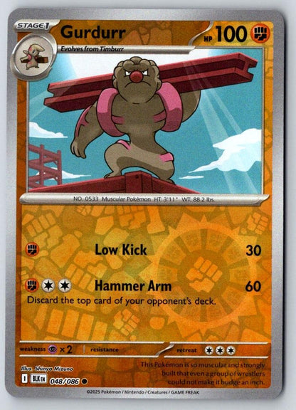 Gurdurr 048/086 Common Black Bolt Pokemon Reverse Holo Near Mint