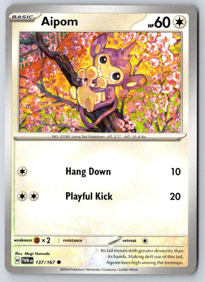 Aipom 137/167 Common Twilight Masquerade Pokemon Near Mint