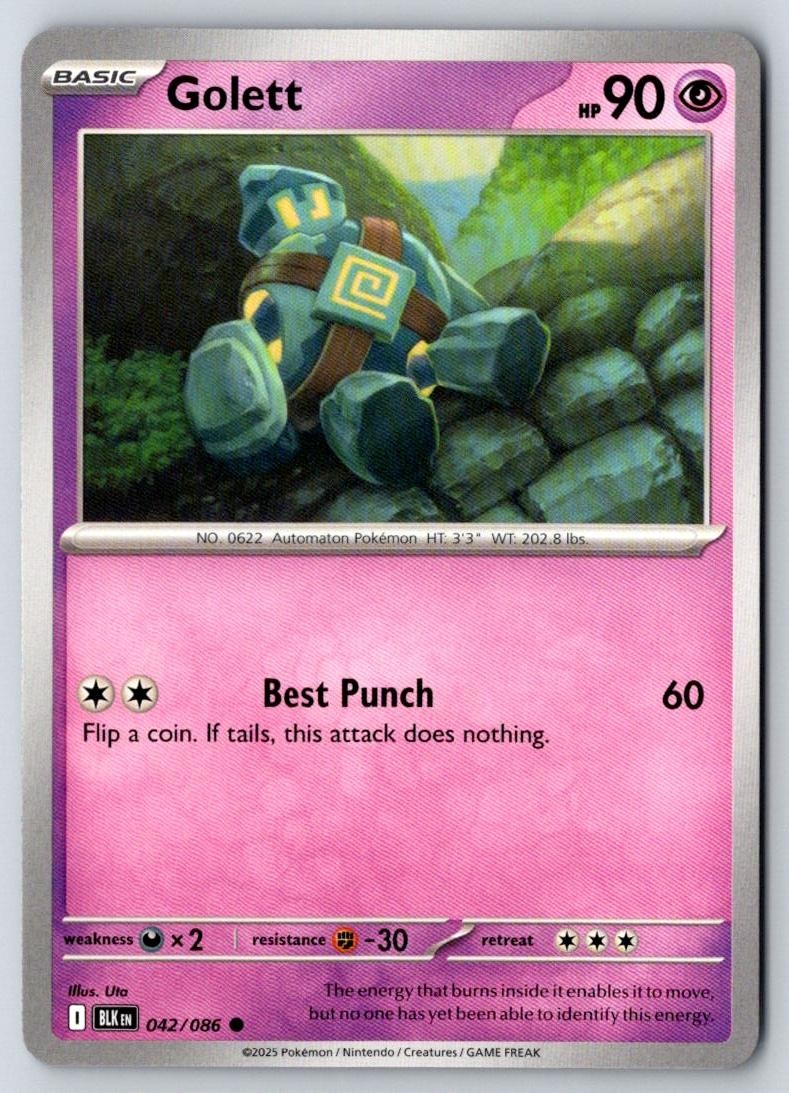 Golett 042/086 Common Black Bolt Pokemon Near Mint