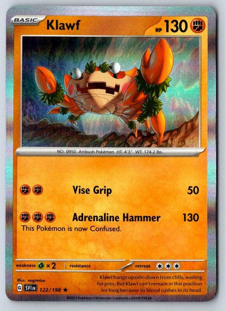 Klawf 122/198 Rare Scarlet & Violet Pokemon Holo Near Mint
