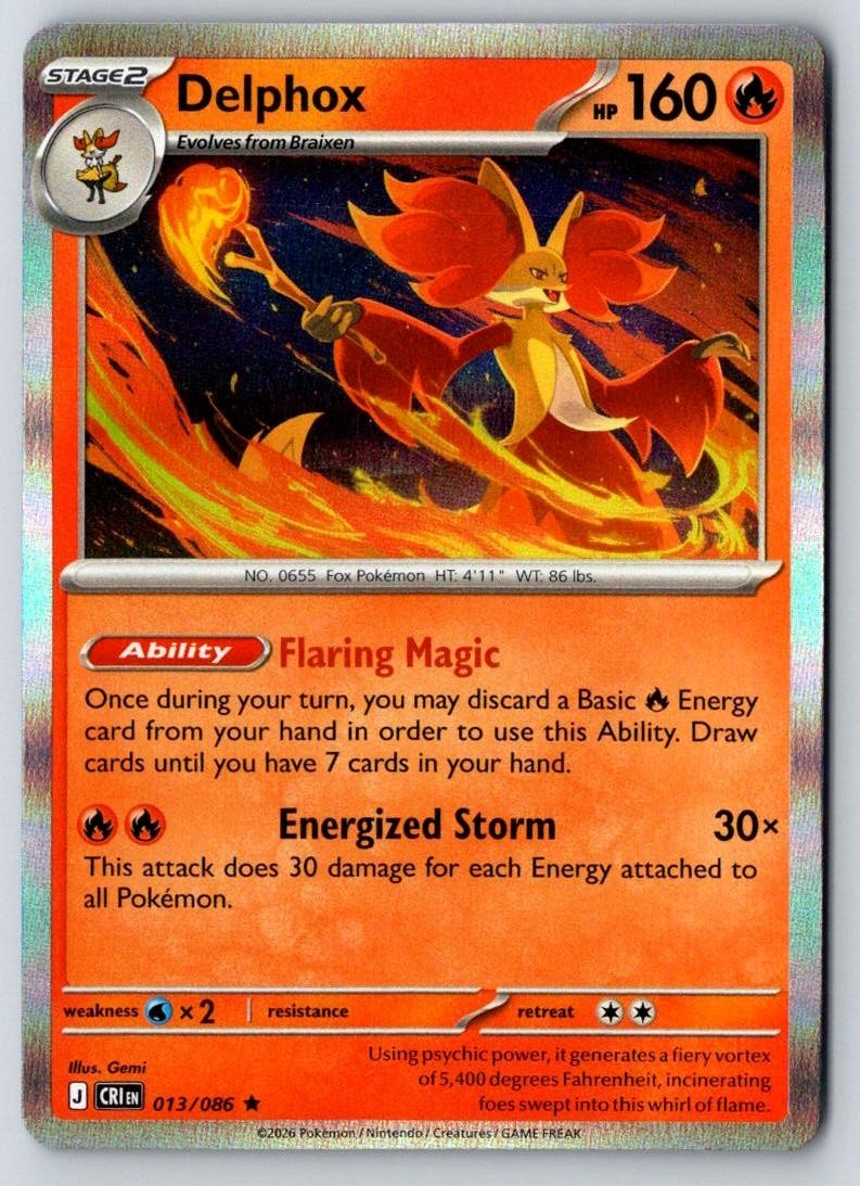 Delphox 013/086 Rare Chaos Rising Pokemon Holo Near Mint